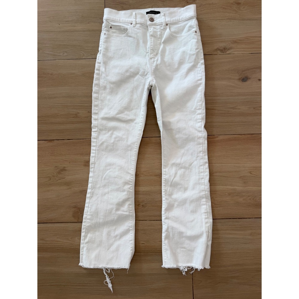Ann Taylor Womens White High Rise Cropped Flare Jeans Raw Hem Size 0